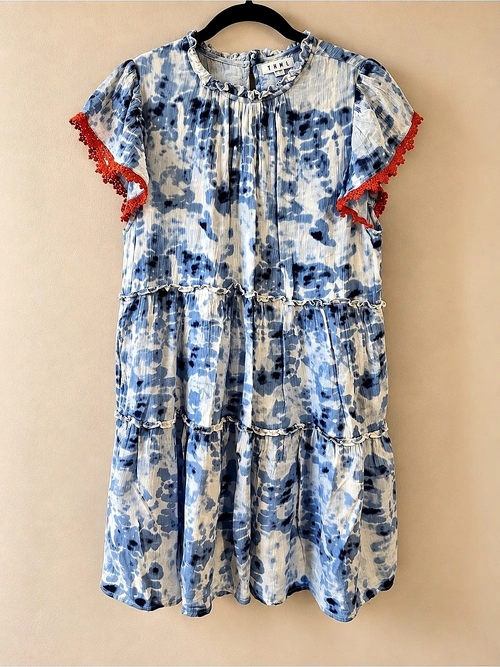 THML Tie-Dye Mini Dress in Blue & White Size Large Like New